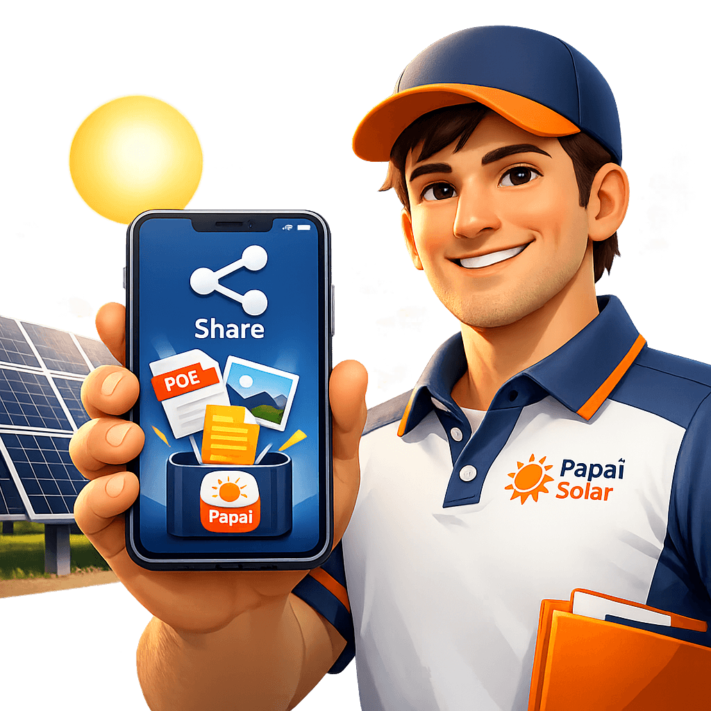 Vendedor compartilhando arquivos com Papai Solar