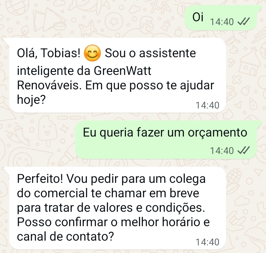 IA do Papai Solar identificando intenção comercial no WhatsApp