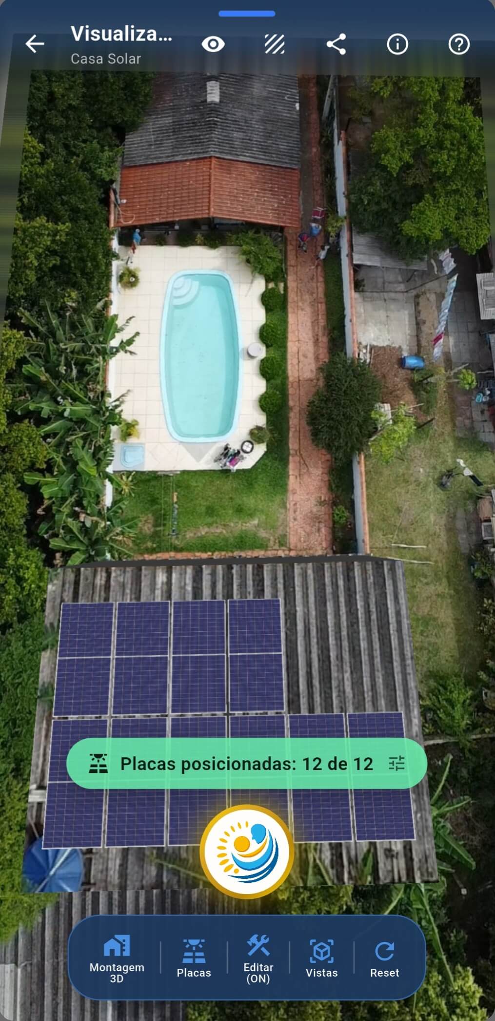 Interface 3D interativa do Papai Solar com controles de rotação e zoom